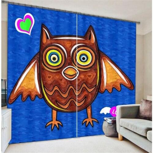Curtains Luxury Blackout 3D Window Curtains For Living Room kids Bedroom Customized size Drapes Rideaux Cortinas Owl pillowcase