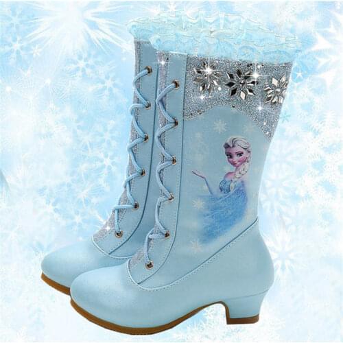 Disney eu27-37 autumn winter high boots girls princess high heeled children sequins snow boots Frozen warm cotton boots