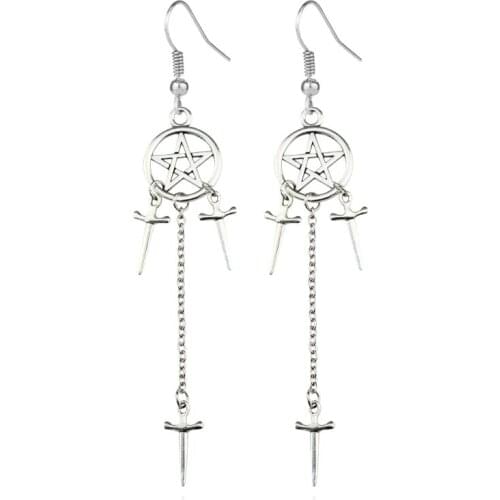 Witchs Rites Earrings Pentagram Pendant Darkly The Sacred Black Sword Gothic Jewelry Fashion-forward Black Chain Women Gift