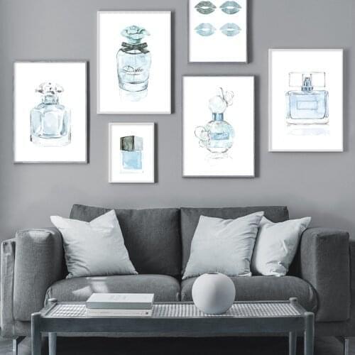 Blue Watercolour Perfume Flower Illustration Wall Art Canvas Painting Nordic Posters And Prints Wall Pictures For Salon Decor