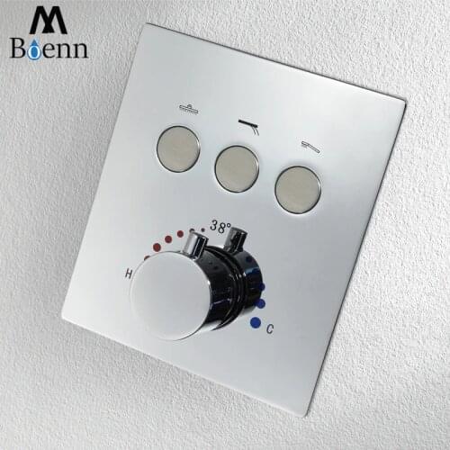 M Boenn Bathroom Faucet Button Switch Brass Concealed Mixer Built-in Thermostat Mixer Shower Tap Valve 2/3 Function Black Chrome