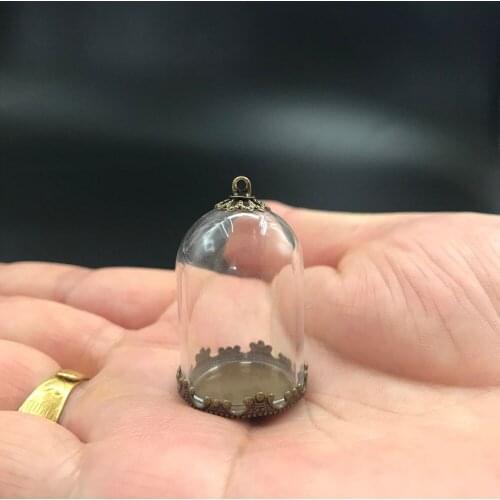 30x20mm Craft Little Prince Rose Glass Dome Pendant Bronze Flower Base Top Beads Cap Glass Vial Necklace pendant Diy Wed Decor