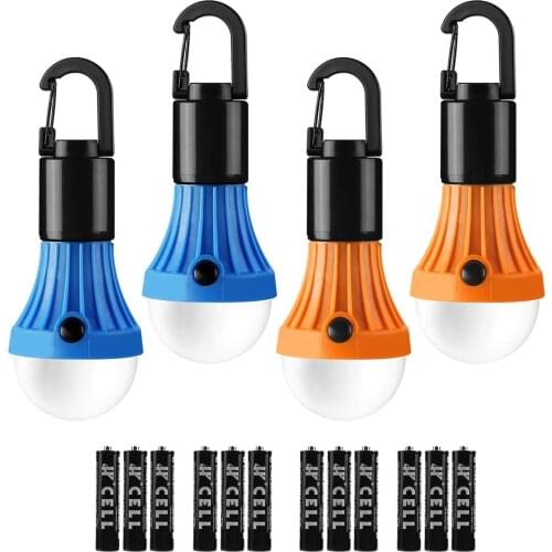 LED Camping Light Bulbs Tent Lamp with Clip Hook Portable Hanging Lantern Emergency Light for Hiking, Fishing 4 Pack