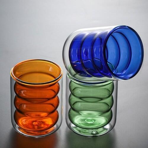 Double Insulation Cup Heat-resistant Ripple Design Glass Milk Cup Beer Espresso Handmade Coffee Mug Beer Tea Whiskey Drinkware