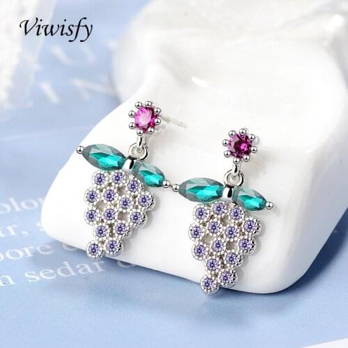 Viwisfy Creative Grape Crystal Stud Earrings For Women Vintage Solid 925 Sterling Silver Jewelry Earring Female VW21086