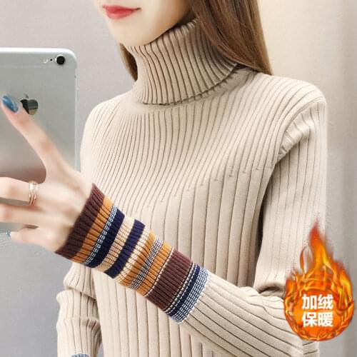 Autumn Winter Plush And Thick Turtleneck Sweater Women New Knitted Bottom Coat With Long Sleeves And Slim Fitting Lady Pullover