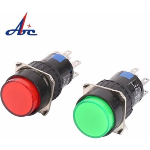 2PCS 16mm Plastic Push Button Switch Indicator Light Momentary Round With 220V Red LED Lamp 8 Pin