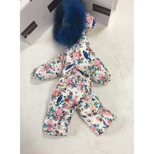 2019 Winter baby girl down coat Baby clothes flower outerwear Fur Hooded childrens Snowsuit down coats Child jumpsuit romper