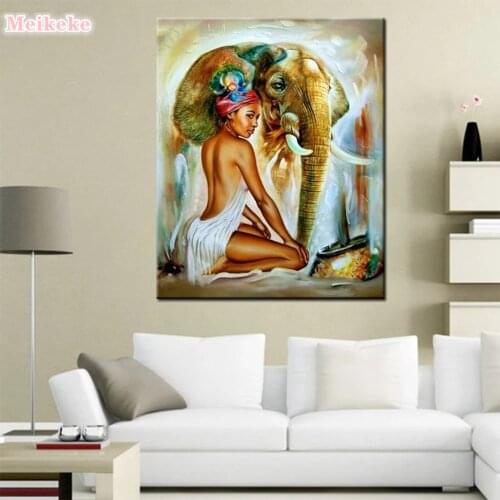 Full Round Drill DIY Diamond 5D Elephant&Women Embroidery Cross Stitch Picture Mosaic Wall Art Handmade Gift Painting Home Decor
