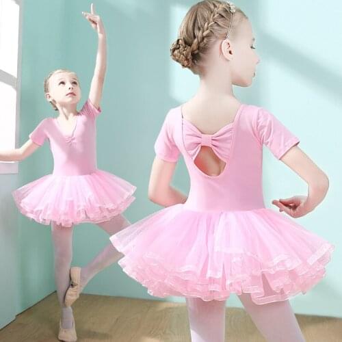 Ballet Dress Gymnastics Leotards for Girls Kids Short Sleeve Ballet Dancewear Chiffon Skirts Kids Bowknot Dance Leotards