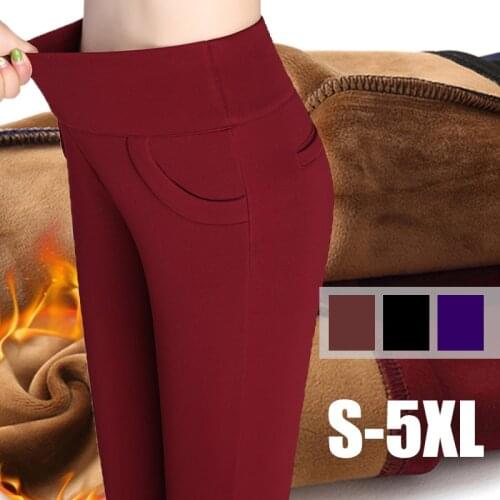 Big Yards 2016 Autumn Winter New Women stretch fleece Female Pencil Slim Skinny Pants Slim Hip high Elastic Waist Trousers