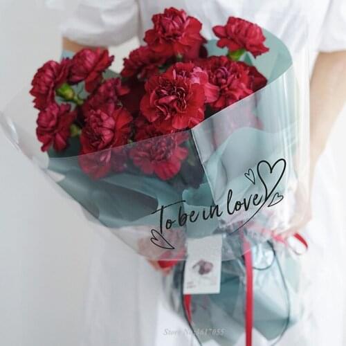 20pcs Transparent Waterproof Flower Wrapping papers To Be In love English print Flower Papers Gift Wrapping Papers