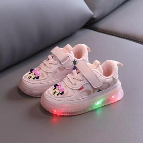 Disney childrens cartoon Minnie Mickey non-slip soft sole baby casual shoes boys and girls student sports shoes LED