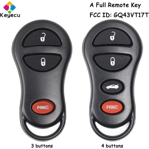 KEYECU Remote Control Car Key With 3 4 Buttons - FOB for Dodge Dakota Durango Ram Pickup for Jeep for Chrysler Sebring GQ43VT17T