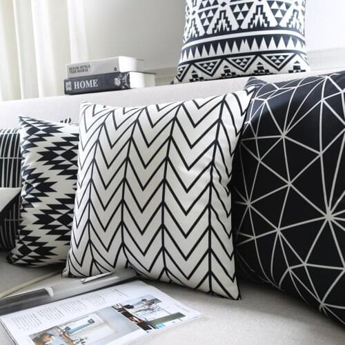 Drop Ship White Black Geometric Map Cushion Cover Home Decor Velvet Pillow Cover For Sofa 45*45cm Decorative Pillows Case