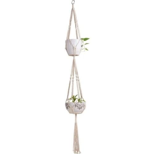 Macrame Double Plant Hanger Indoor Outdoor 2 Tier Hanging Planter Cotton Rope 4 Legs 67 inch