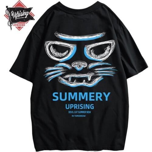 Streetwear Mens Casual Cat T Shirt Summer Men Harajuku Korean Fashion T-shirt Male Japanese Hip Hop Cotton TShirt