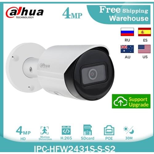 Dahua 4MP IP Camera IPC-HFW2431S-S-S2 CCTV POE Onvif SD Card Slot H.265+ IR 30M IP67 P2P Outdoor Starlight Mini Bullet Camera