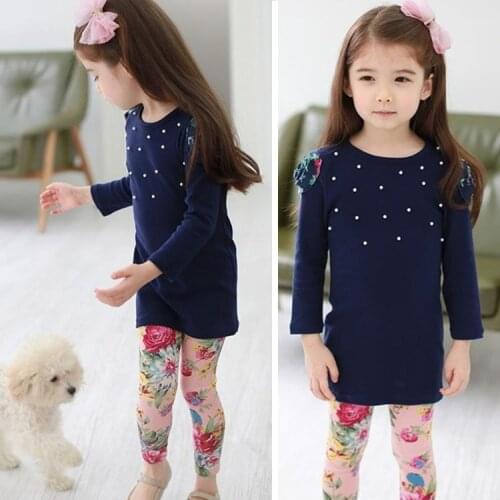 2020 Spring girl clothes sets nice Pure cotton Long Sleeve T shirt+Leggings pant Suit 2 piece Flower kids baby Children clothing