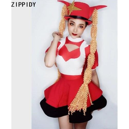 Red White Short Sleeves Dress Prom Party Spandex Outfit Bar Nightclub Women Singer Dance Show Short Dress Outfit