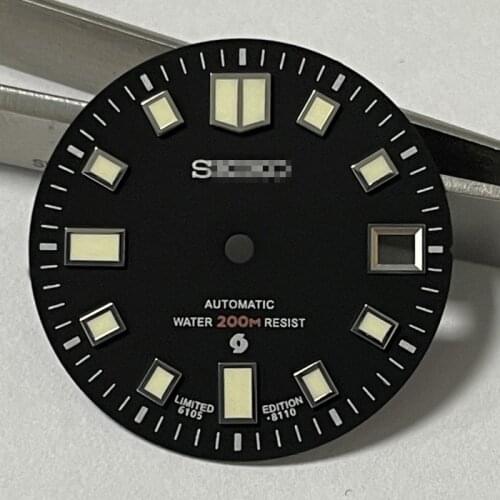 Mod 28.5mm 6105 Black Sterile Luminous Watch Dial C3 Luminous Suitable For NH35A Automatic Movement