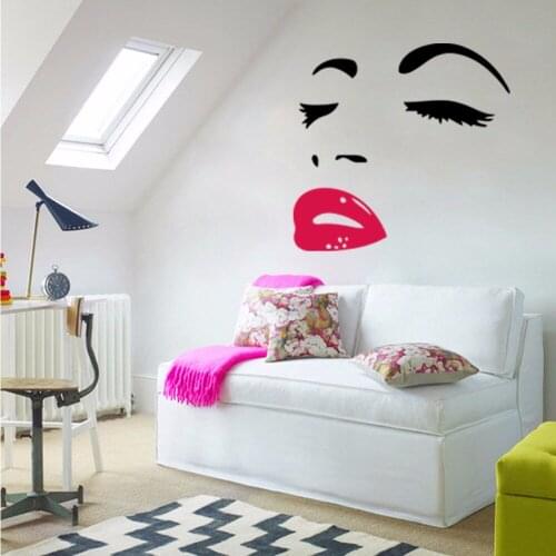 Ladies Face Mural Decal Red Sexy Lips Artist Home Decor Wall Stickers Living Room Detachable Vinyl Eyelash Wall Decal