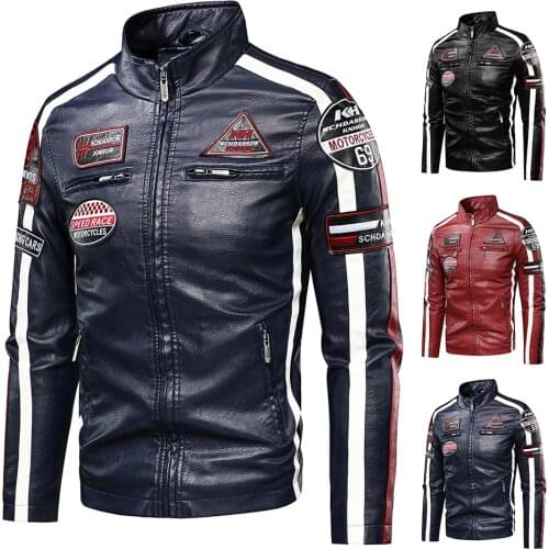 Men Autumn New Casual Motor Biker Painted Leather Jackets Coat Men Winter Vintage Punk Style PU Faux Fleece Leather Jackets Men