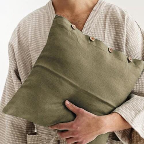 100% Linen Pilllow Cover With Button Soft Cushion Cover For Living Room Pillowcase 45*45 Decorative Pillows Nordic Home Decor