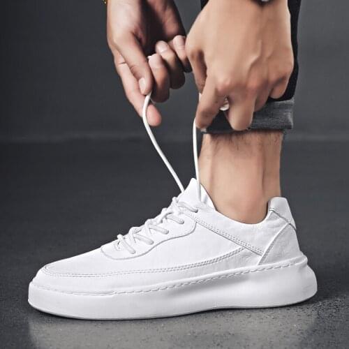 New Sneaker Leisure Muffin Bottom Shoes White Shoes Genuine Leather Calzado Hombre Men Loafer Shoes Lace-Up Oxfords A1-30