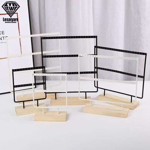 Wholesale Wooden Base Metal Ear Studs Pendant Jewelry Holder Display Stand Organizer Earrings Presenting Rack 24/44/66 Holes