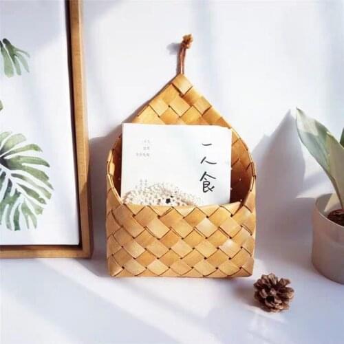 Natural Bamboo Wood Woven Storage Basket Desktop Makeup Organizer Snack Toys Wall Hanging Basket Flower Pot Box Home Decoration