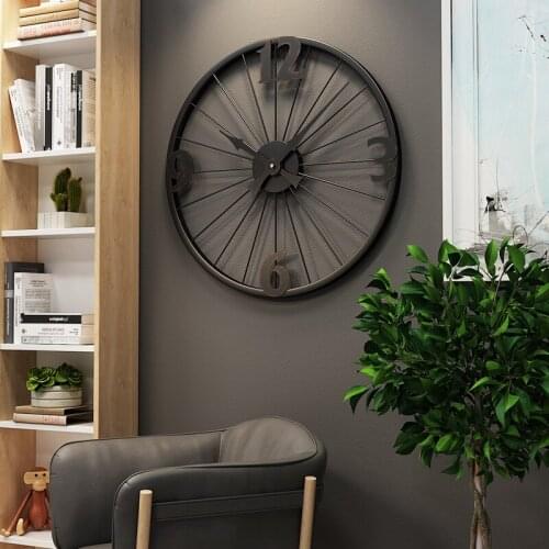 Industrial Round Wall Clock Vintage Retro Antique Art Black Wall Clock Minimalist Living Room Horloge Murale Home Decor EB50WC
