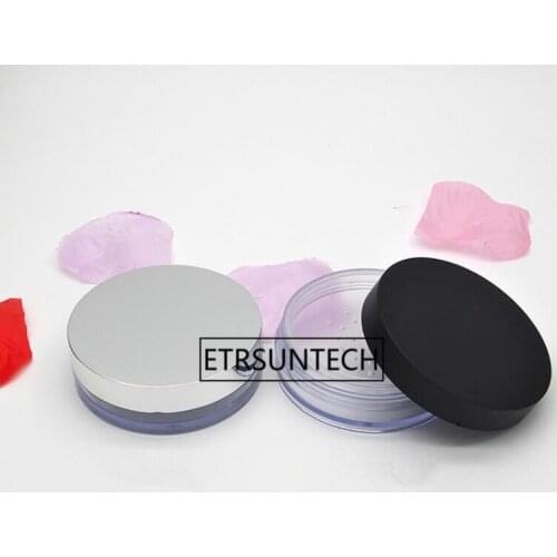 10g Transparent Plastic Powder Jars with Black silver Lid Cream Vial Women Makeup Bottle with Puff F1486