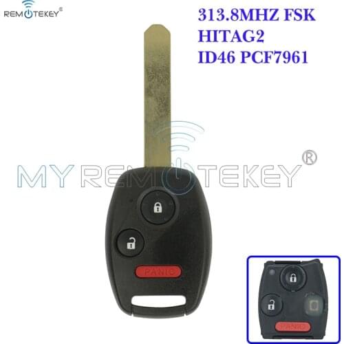 Remote Head Key MLBHLIK-1T 2 Button with Panic 313.8Mhz for Honda CRV Fit Insight Uncut Blade Replacement Remtekey
