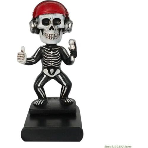 QX2E Skull Statue Resin Craft Mobile Phone Holder Hip-Hop Monkey Sculpture Skeleton Singer Decoration Car Desktop Ornament