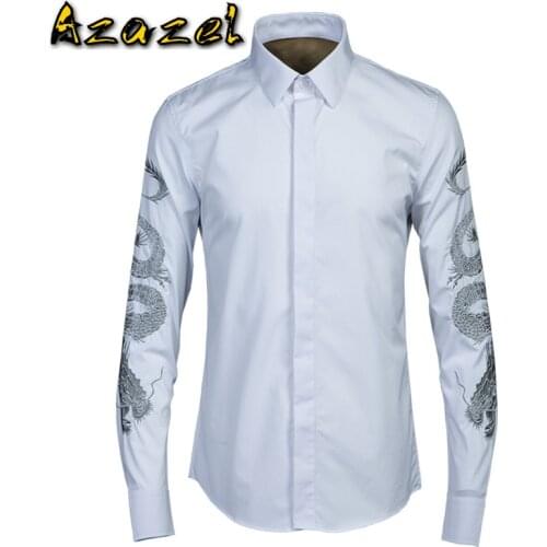 Azazel Men Shirt Luxury Unique Gold Dragon Design Mens Shirts Fashion Embroidery Long Sleeve Casual Slim Fit Shirts Man 4XL