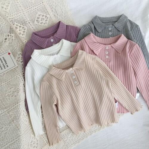 Ribbed Cotton Girls Shirts Spring Autumn Turn Down Collar Blouse Childrens Long Sleeve Tops 1-5Years Toddler Girl Fall Clothes