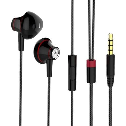 Stereo wire earphone headset in-ear metal bass straight line PC sub woofer earphones sports music phone with Mic