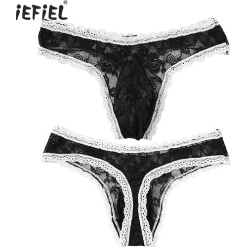 Gay Mens Sexy Sissy Bulge Pouch Lace Briefs Thongs Pouch Jockstrap Men Underwear Lingerie for Male Panties G Strings Underpant