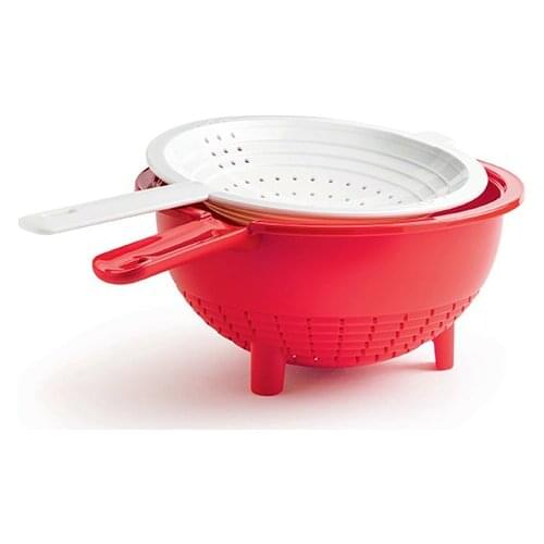 Tupperware Double Drainer, Saladin Kitchen Helper, Strainer Red-White Drainer Strainer