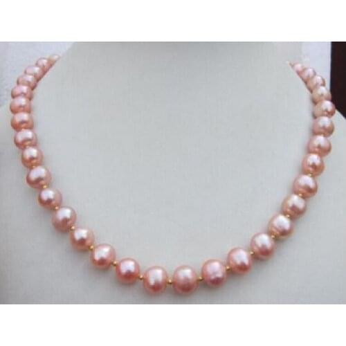 Gorgeous AAA 9-10MM Genuine natural SOUTH SEA PINK PEARL NECKLACE 14k Gold 18"t