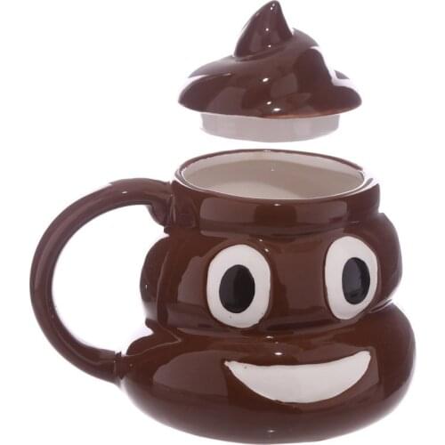 Funny Poop Coffee Cups and Mugs Cartoon Smile Coffee Milk Mug Porcelain Water Cup With Handgrip Lid Tea Cup Office Drinkware