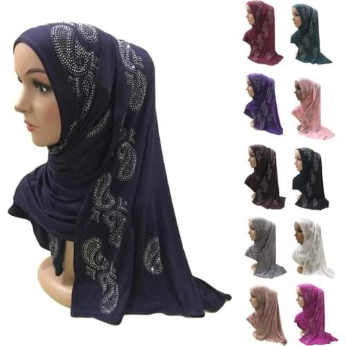 Women Muslim Lady Plain Rhinestone Hijab Long Scarf Headwrap Shawls Arab Turban Islamic Headscarf Fashion Wrap Scarves 160*50cm