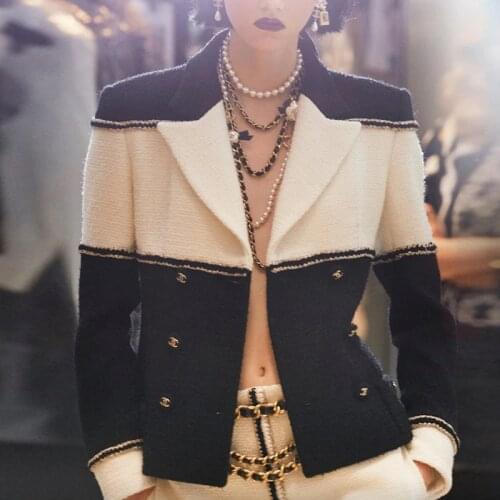 Women Wool Double Breated Blazer Autumn Winter Colorblock High Streeat Blazer Coat Excellent Quality