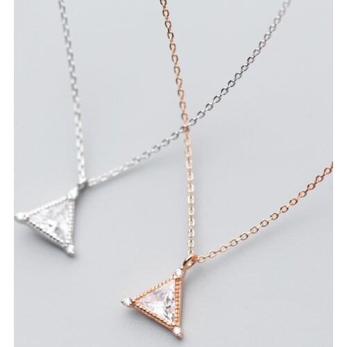 MloveAcc New Arrival 925 Sterling Silver Dazzling Triangle Pendant Necklaces Clear CZ for Women Fine Collares Jewelry