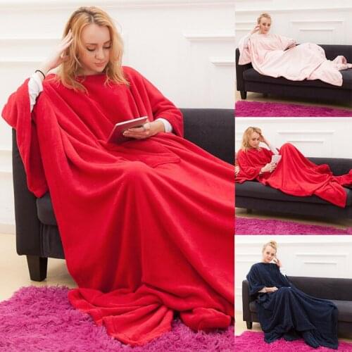 Winter Pocket Soft Blankets Hoodie Soft Robe Bathrobe Pullover TV Sofa Throws Flannel Fleece Blanket Sweatshirt With Sleeves