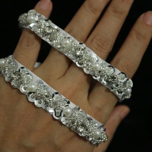 1.5cm*2yards embroidery beaded lace trims for wedding dress Embroidery stirip lace trimmings for clothes Ribbons and trims