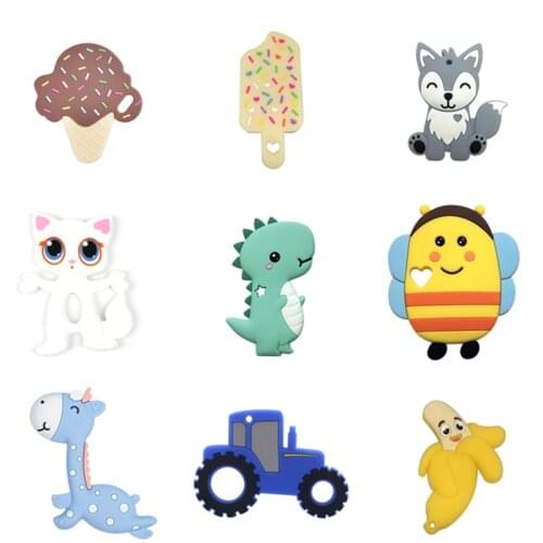 1pc BPA Free Silicone Teethers Food Grade Silicone Beads DIY Teething Necklace Baby Shower Gifts Cartoon Animals Teether