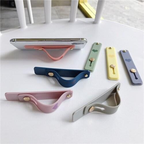 1Pcs Candy Color Heart Mobile Phone Case Bracket Wrist Strap Support Push Stretch Silicone Wrist Band Hand Finger Grip Holder