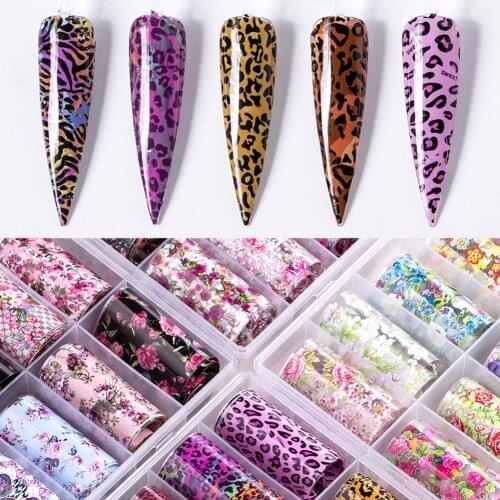 10 Rolls Starry Flower Leopard Transfer Paper Nail Art Sticker Decal Decoration